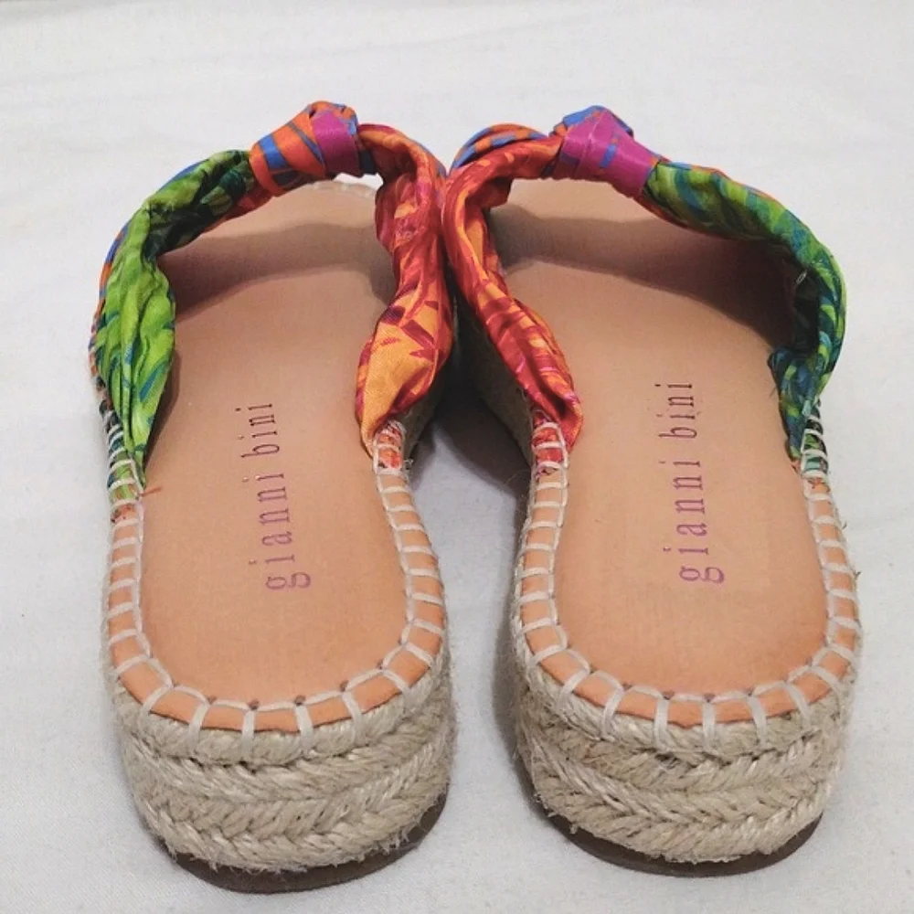 Gianni Bini Tropical Print Knotted Espadrille Platform Slide Sandals US 6 Resort